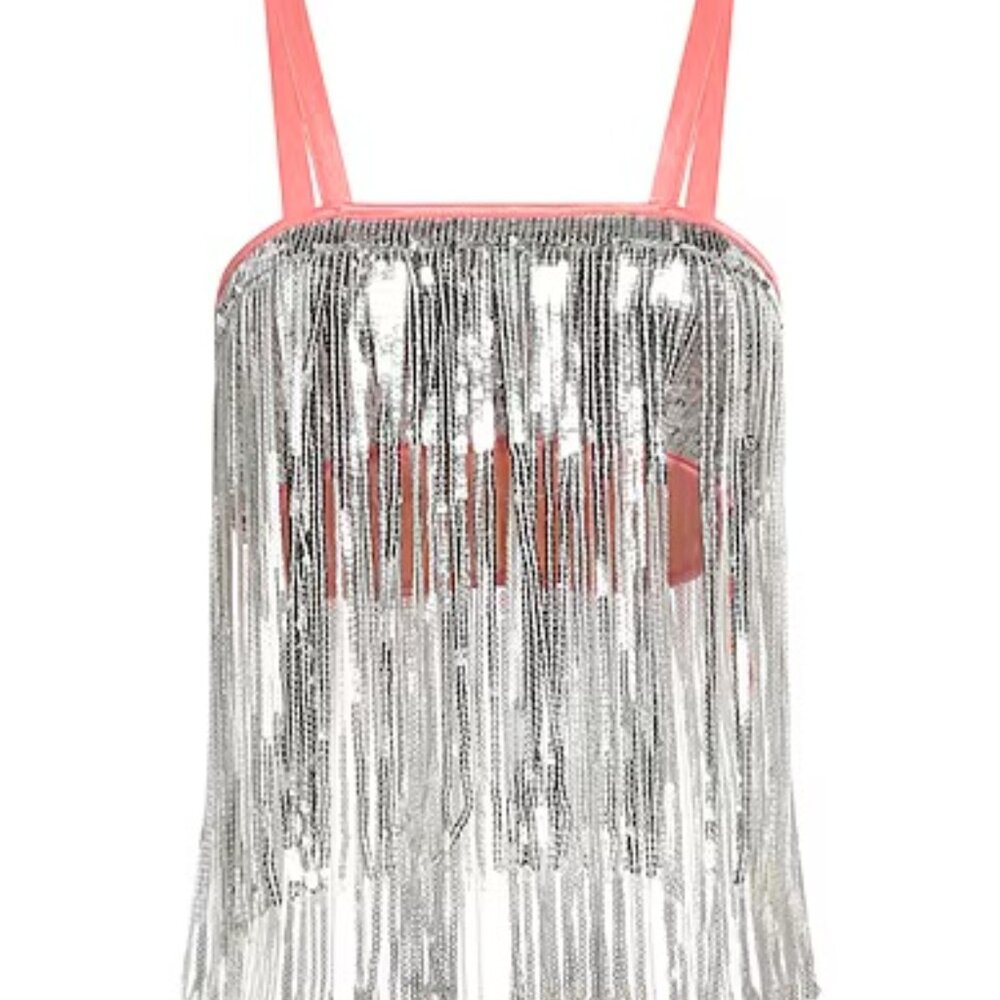 Forte Forte NWT Silver Sequin-Embellished Fringe-Detail top